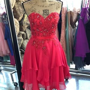 Strapless red sweetheart neckline cocktail dress